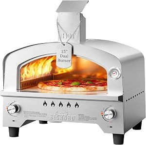BIG HORN Gas Pizza Oven, Portable Propane Pizza Oven with 15 inch Pizza Stone, Stainless S